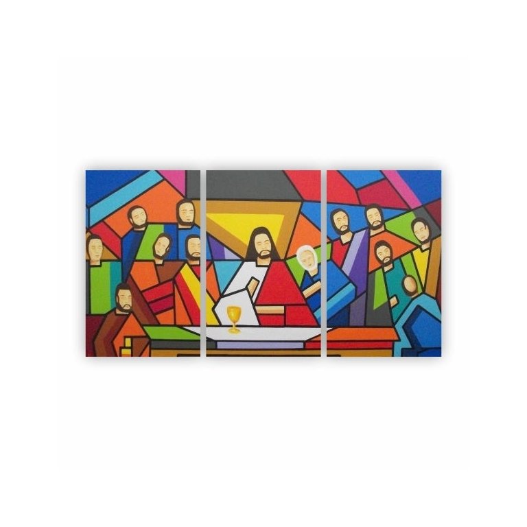 Quadro Religião Santa Ceia Moderna Colorida Canvas 125x65cm
