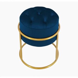 Puff Banqueta Estofado Decorativo Base de Ferro Capitonê Suede Azul Marinho do Lar Móveis e Decora
