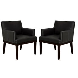 Kit 2 Poltronas Decorativa Vitória Couro Preto Pés Madeira Mz Decor - 1