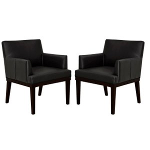 Kit 2 Poltronas Decorativa Vitória Couro Preto Pés Madeira Mz Decor
