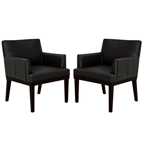 Kit 2 Poltronas Decorativa Vitória Couro Preto Pés Madeira Mz Decor