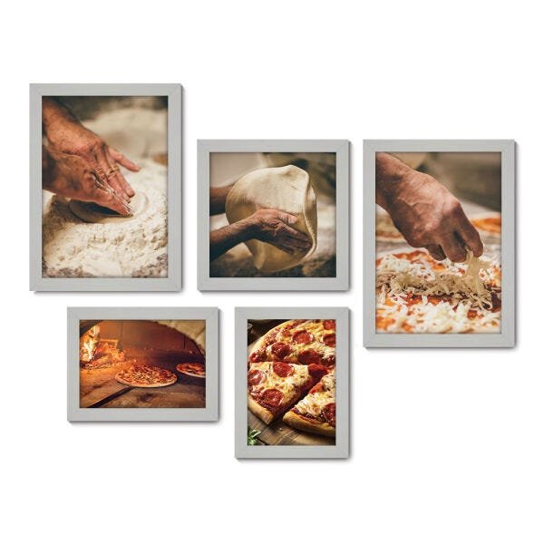 Kit Com 5 Quadros Decorativos Pizza Pizzaria Cozinha Forno 136kq01b