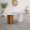 Ver imagem 1 de Mesa de Jantar 2 Torres 2x1 6 Lugares Orgânico MDF com Vidro Off White 200cm Arbo Design