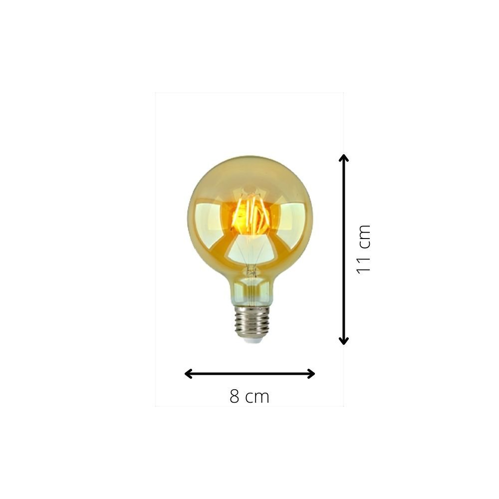 Kit 4 Luminária Pendente Metal Amadeirado Vintage + 4 Lâmpadas LED Retrô globo G80 - 4