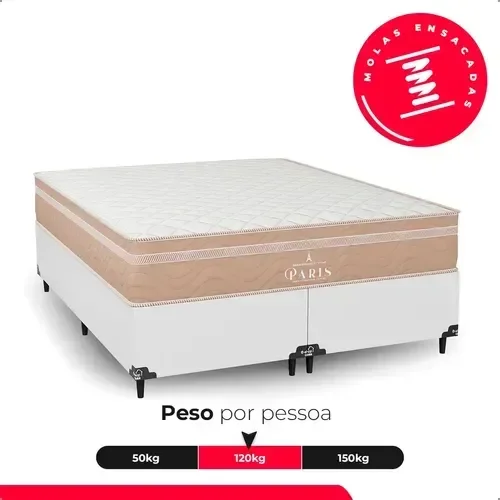 Ver imagem 5 de Cama Box Queen Branco + Colchão Paris Molas Ensacadas Bege Couro Branco/bege