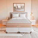 Ver imagem 2 de Cama Box Queen Branco + Colchão Paris Molas Ensacadas Bege Couro Branco/bege
