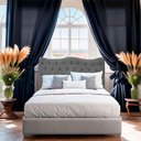 Ver imagem 6 de Cabeceira Casal para Cama Box Estofada Dunas Veludo Cor Cinza Chumbo