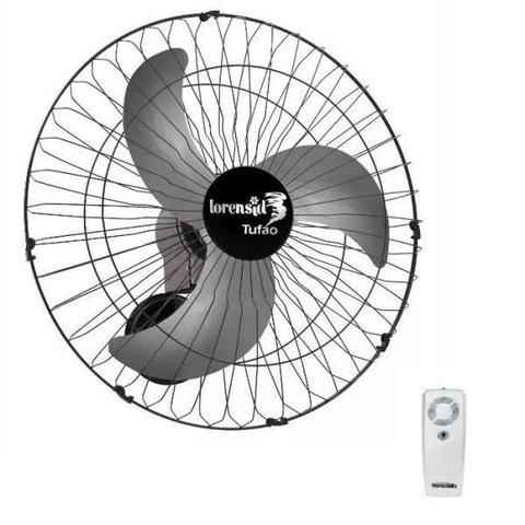 Ventilador de Parede com Controle Remoto Tufão 60cm Preto Bivolt Loren Sid
