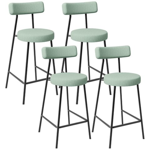 Kit 04 Banquetas Baixa Bar Cozinha Sala de Jantar Aço Milão L02 Linho Verde Menta - Lyam Decor