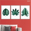 Ver imagem 2 de Kit 03 Quadros Decorativos - Folhas Tropicais Verde Escuro Flnt007 - Tela Canvas - 60x80cm