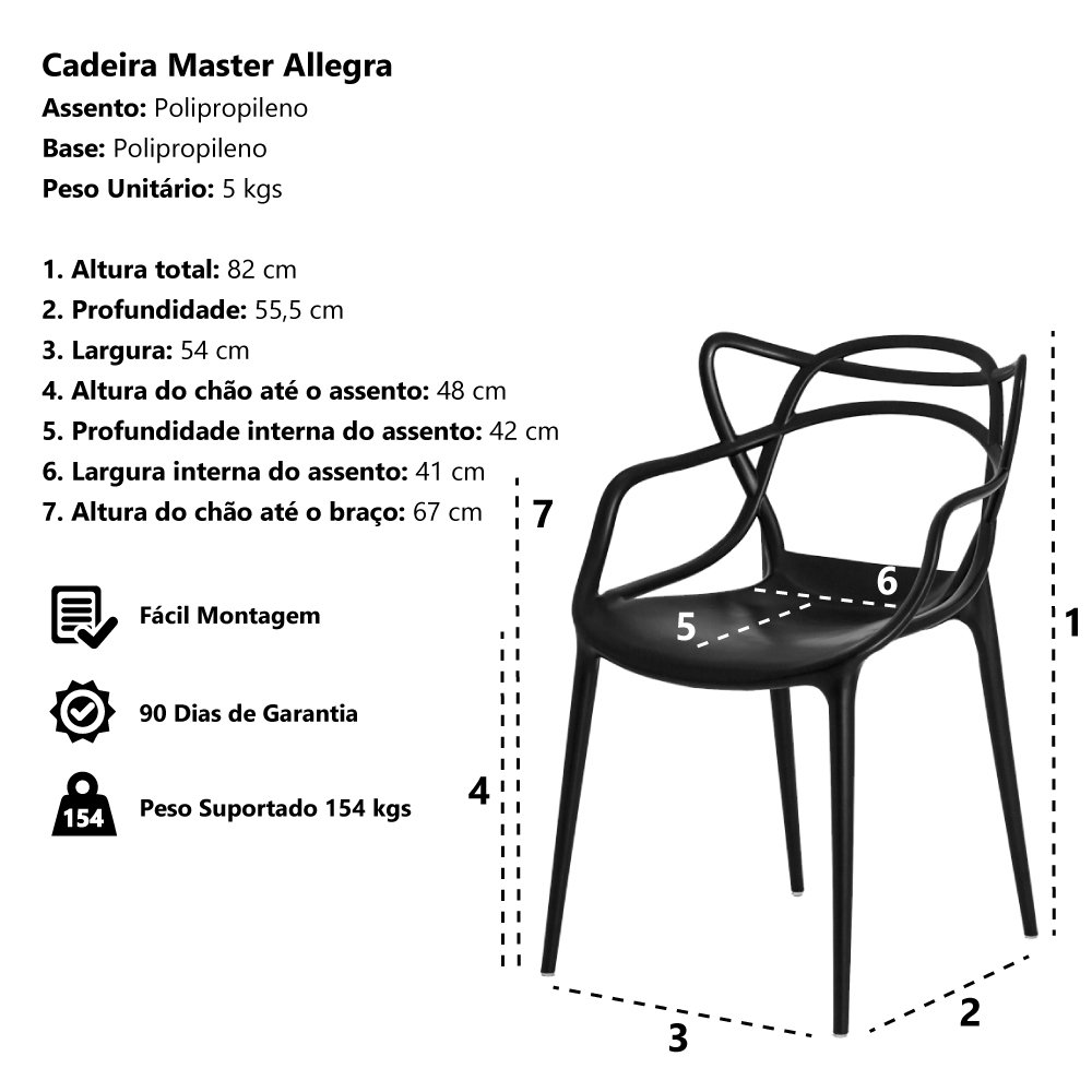 Kit 6 Cadeiras Allegra Sala de Jantar Preta - 6