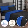 KIT EDREDOM CASAL QUEEN JOGO DE CAMA 06 PEÇAS ACONCHEGO DUPLA FACE CASA DONA PRETO E AZUL - 4