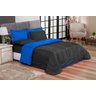 KIT EDREDOM CASAL QUEEN JOGO DE CAMA 06 PEÇAS ACONCHEGO DUPLA FACE CASA DONA PRETO E AZUL - 1
