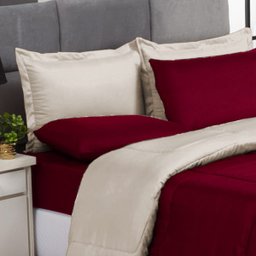 KIT EDREDOM CASAL QUEEN JOGO DE CAMA 06 PEÇAS ACONCHEGO DUPLA FACE CASA DONA VERMELHO COM PALHA - 2