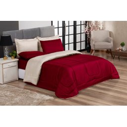 KIT EDREDOM CASAL QUEEN JOGO DE CAMA 06 PEÇAS ACONCHEGO DUPLA FACE CASA DONA VERMELHO COM PALHA - 1
