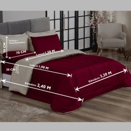 KIT EDREDOM CASAL QUEEN JOGO DE CAMA 06 PEÇAS ACONCHEGO DUPLA FACE CASA DONA VERMELHO COM PALHA - 6