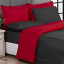Ver imagem 2 de KIT EDREDOM CASAL QUEEN JOGO DE CAMA 06 PEÇAS ACONCHEGO DUPLA FACE CASA DONA PRETO E VERMELHO