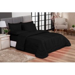 KIT EDREDOM CASAL QUEEN JOGO DE CAMA 06 PEÇAS ACONCHEGO DUPLA FACE CASA DONA PRETO - 1