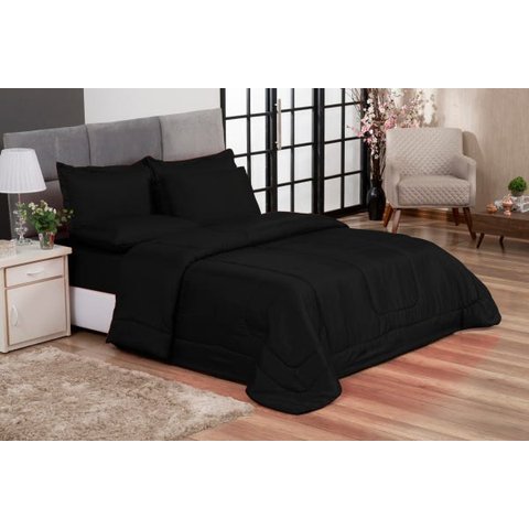 KIT EDREDOM CASAL QUEEN JOGO DE CAMA 06 PEÇAS ACONCHEGO DUPLA FACE CASA DONA PRETO