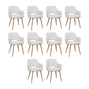 Kit 10 Cadeiras de Jantar Dakota Estrutura Aço Carbono Laminado Natural com Estofado Linho Cru