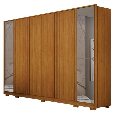 Guarda Roupa Casal Ares 6 Portas com Espelho Cinamomo - Leifer