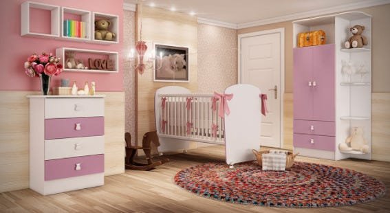 Berço com Friso em Cores - Percasa - Branco com Friso Rosa - 1