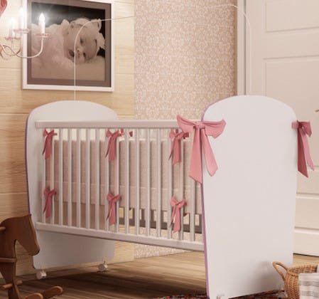 Berço com Friso em Cores - Percasa - Branco com Friso Rosa - 2