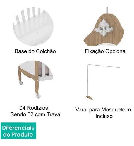 Berço Elô Americano com Kit Capitonê - Móveis Peroba - Branco - 6