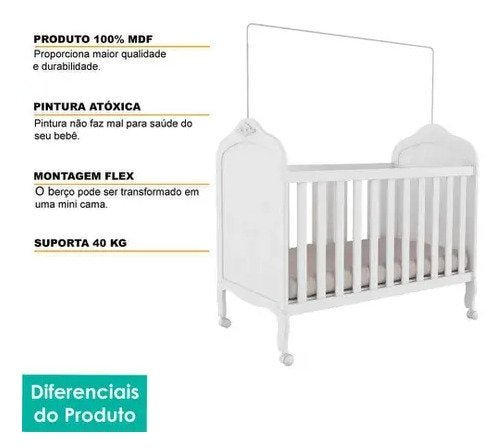 Berço Elô Americano com Kit Capitonê - Móveis Peroba - Branco - 5
