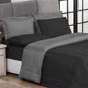 Ver imagem 2 de KIT EDREDOM CASAL QUEEN JOGO DE CAMA 06 PEÇAS ACONCHEGO DUPLA FACE CASA DONA CINZA E PRETO