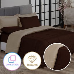 KIT EDREDOM CASAL QUEEN JOGO DE CAMA 06 PEÇAS ACONCHEGO DUPLA FACE CASA DONA MARROM E BEGE - 4