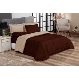 KIT EDREDOM CASAL QUEEN JOGO DE CAMA 06 PEÇAS ACONCHEGO DUPLA FACE CASA DONA MARROM E BEGE - 1
