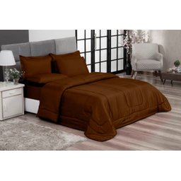 KIT EDREDOM CASAL QUEEN JOGO DE CAMA 06 PEÇAS ACONCHEGO DUPLA FACE CASA DONA MARROM - 1