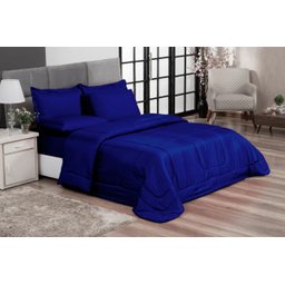 KIT EDREDOM CASAL QUEEN JOGO DE CAMA 06 PEÇAS ACONCHEGO DUPLA FACE CASA DONA AZUL - 1