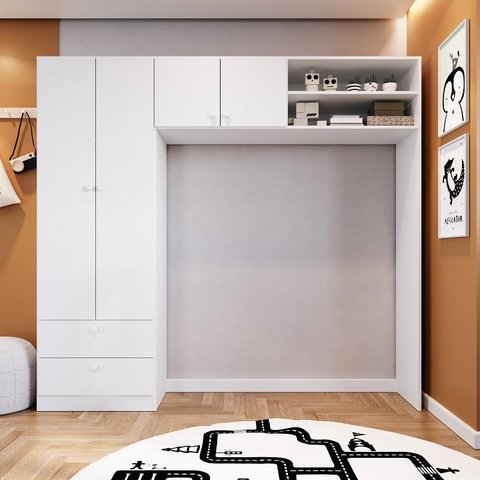 Guarda Roupas Infantil 2 Gavetas 5 Prateleiras Branco - Completa Móveis