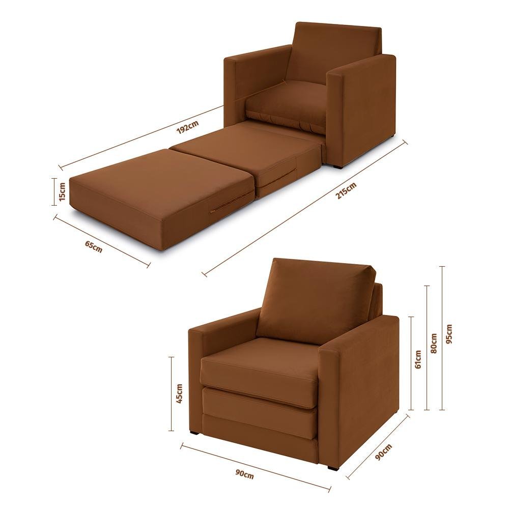 Poltrona Simi 2 em 1 Poltrona Cama Terracota Estofama - 2