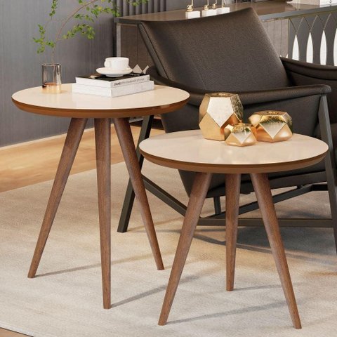 Mesinha Suporte Sala Canto Lateral Off White/Freijó