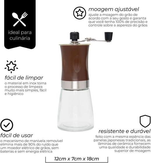 Moedor de Café Manual Manivela Vidro e Aço Inox - 2