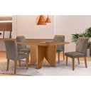 Ver imagem 1 de Conjunto: Mesa Sala Jantar Nevada C/ Tampo Madeirado Canto Curvo 90x90cm e 4 Cadeiras Pietá