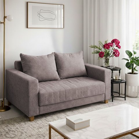 Sofá Requinte Namoradeira 2 Lugares 1.40m Estofado com Fibra Siliconada Conforto Premium Bege