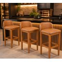 Ver imagem 1 de Kit 3 Banquetas Altas Madeira Eucalipto e Corino 75 Cm