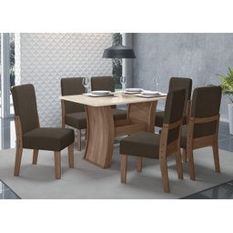 Conjunto Mesa Sala Jantar 6 Cadeiras 1,35m Eslovenia Amêndoa - 2
