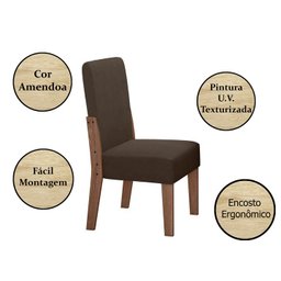 Conjunto Mesa Sala Jantar 6 Cadeiras 1,35m Eslovenia Amêndoa - 6