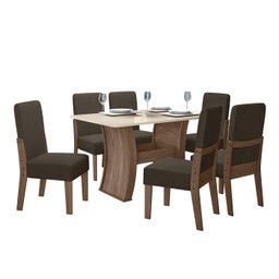 Conjunto Mesa Sala Jantar 6 Cadeiras 1,35m Eslovenia Amêndoa - 1