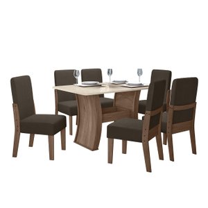 Conjunto Mesa Sala Jantar 6 Cadeiras 1,35m Eslovenia Amêndoa