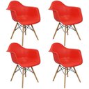 Ver imagem 1 de Kit 4 Cadeiras Charles Eames Eiffel com Braço - Vermelho
