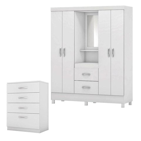 Cômoda Astral e Guarda Roupa Casal Lord Branco Flex - Demóbile