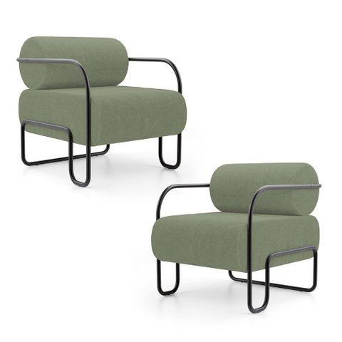 Kit 02 Poltronas Decorativas Orgânica Living Miska Bouclê Verde Oliva - Abmaza