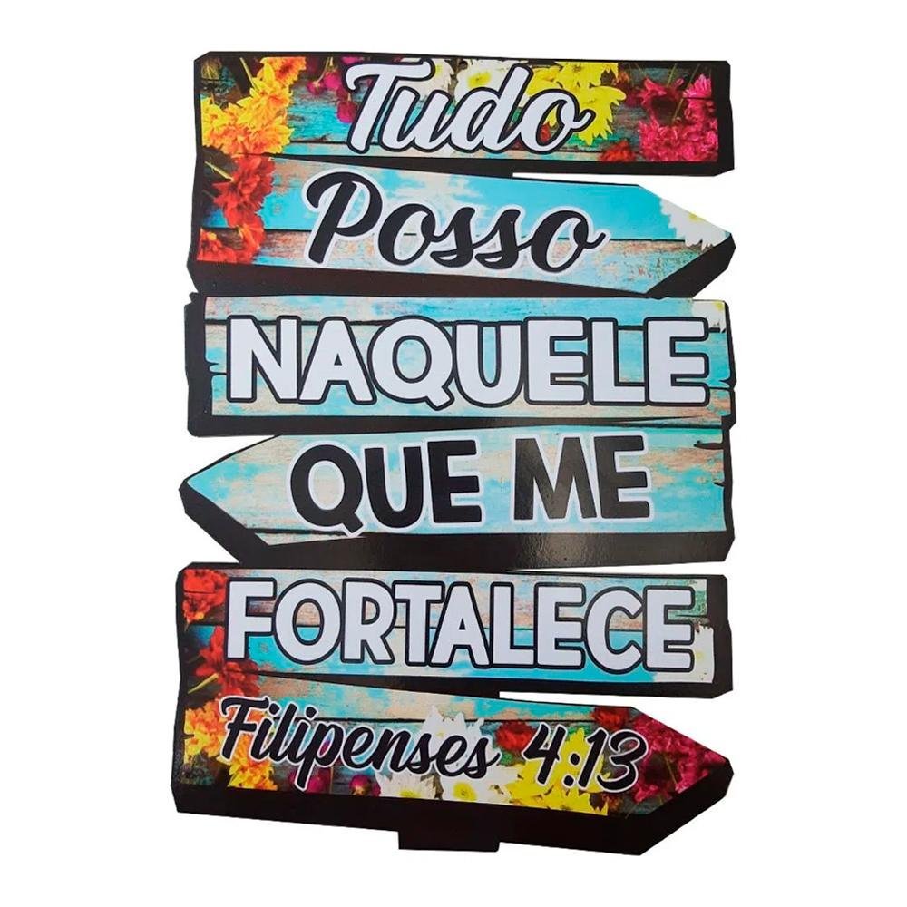 Placa Decorativa de Parede em Madeira - Tudo Posso Naquele que me Fortalece