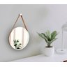 Espelho Decorativo Adnet Branco Alça Courino Rajada 60 cm Redondo Branco/Rajado, 60 cm - 2